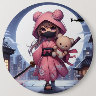 Bóton Redondo 15.24cm Menina e ursinho da guerreira ninja
