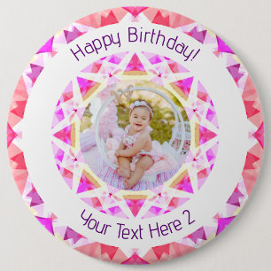 Bóton Redondo 15.24cm Meninas Feliz Aniversário Vibrante Pink Star Idade