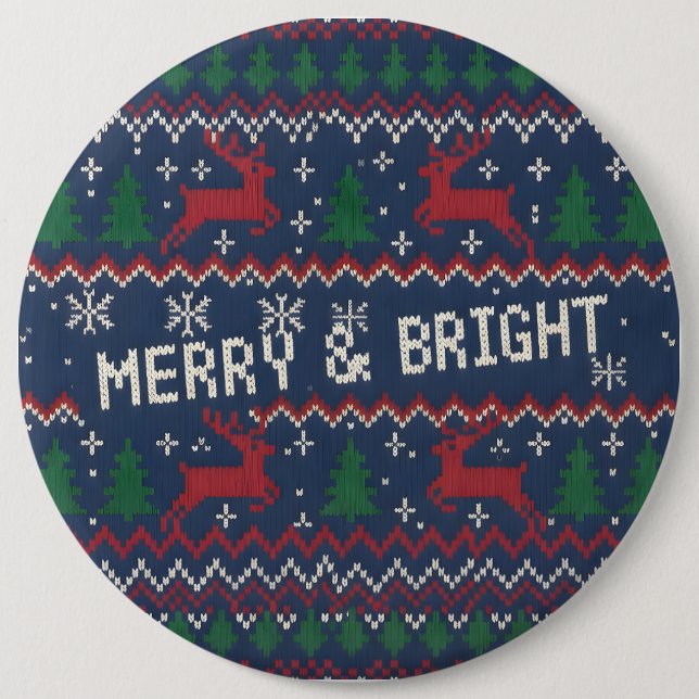 Bóton Redondo 15.24cm Merry & Bright Ugly Christmas Sweater (Frente)