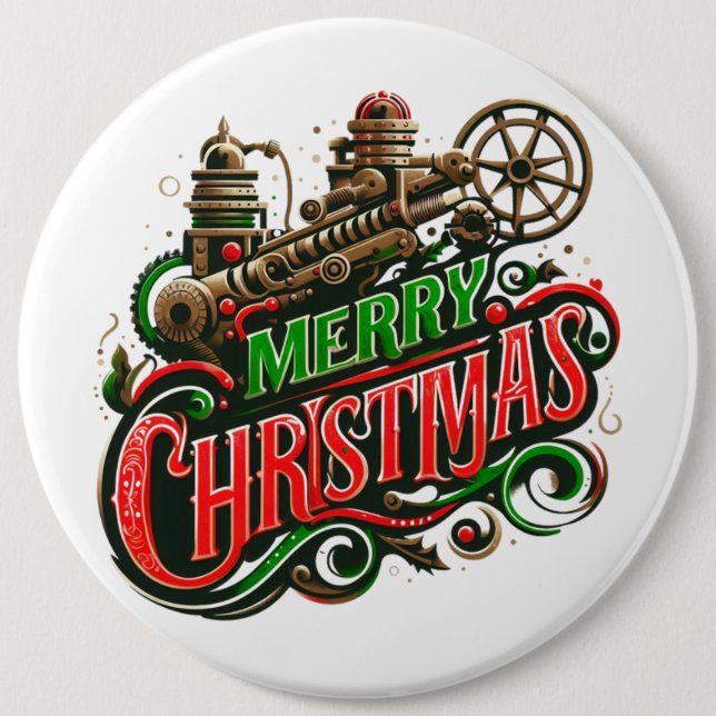 Bóton Redondo 15.24cm Merry Christmas steampunk (Frente)