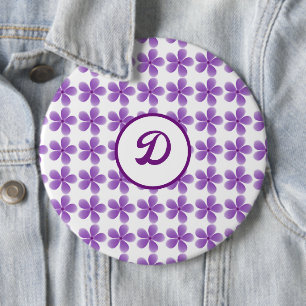 Bóton Redondo 15.24cm monograma floral roxo de vintage fofo retrô