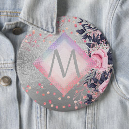 Bóton Redondo 15.24cm Monograma Prata Marinho Rosê Presente para Recém-C