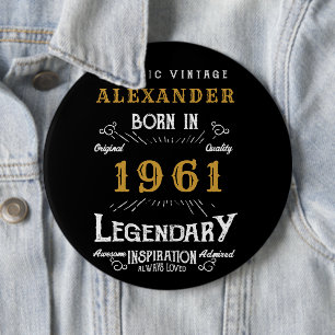 Bóton Redondo 15.24cm Nascer de 60º aniversário personalizado 1961 Vin