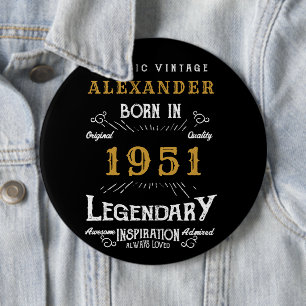 Bóton Redondo 15.24cm Nascer de aniversário de 70 personalizado preto 1