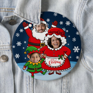 Bóton Redondo 15.24cm Natal Divertido de Rosto Personalizado Família de