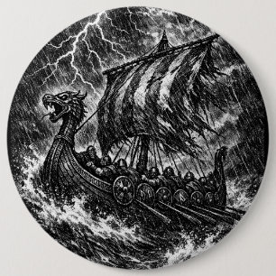 Bóton Redondo 15.24cm Navio Viking no Temporal — Ink Saga Art