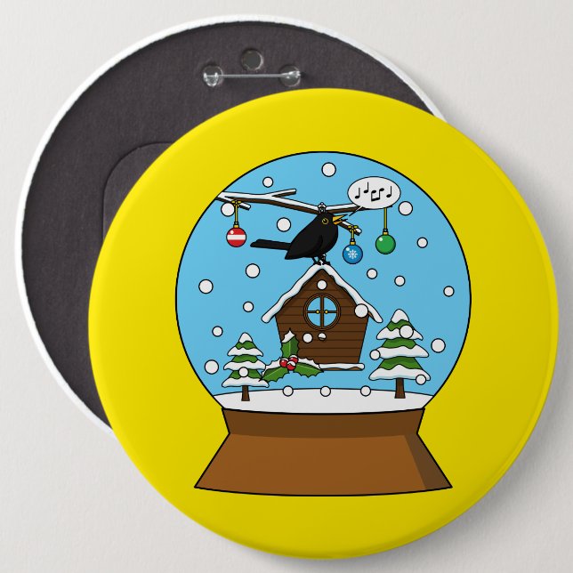 Bóton Redondo 15.24cm Neve Globe com Blackbird Singing (Frente & Verso)