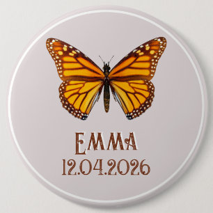 Bóton Redondo 15.24cm Nome Personalizado da Borboleta Monarca Data Arte