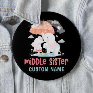 Bóton Redondo 15.24cm Nome Personalizado de Irmã Média dos Elefantes Whi