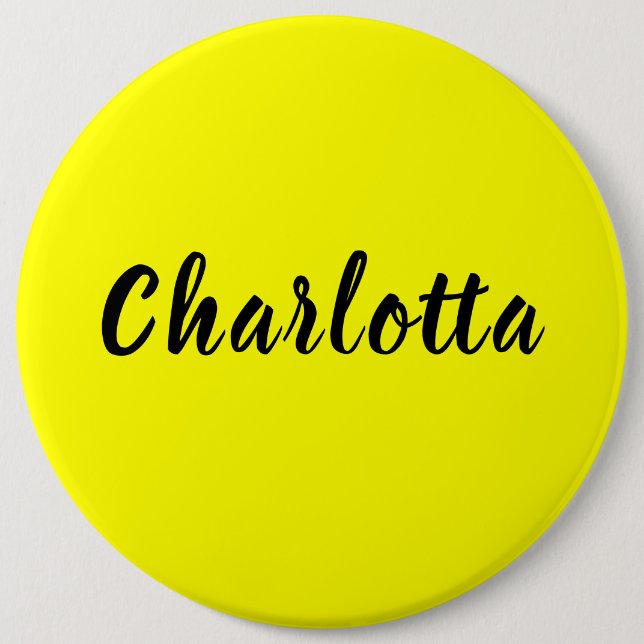 Bóton Redondo 15.24cm Nome Personalizado Preto | Cor Amarelo-Neão (Frente)