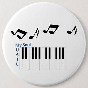 Bóton Redondo 15.24cm Nota Musical Tecla de Piano Música