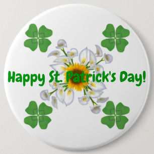 Bóton Redondo 15.24cm O dia de St Patrick feliz! Trevo com Calla