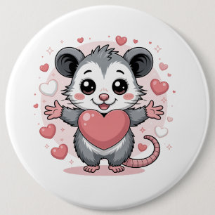 Bóton Redondo 15.24cm Opossum Amor e Amizade Animal Fofo Coração Desi