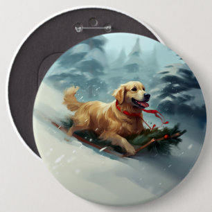 Bóton Redondo 15.24cm Ouro Retriever Natal Inverno