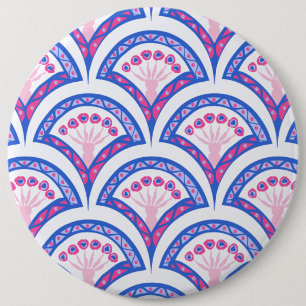 Bóton Redondo 15.24cm padrão de damasco floral azul