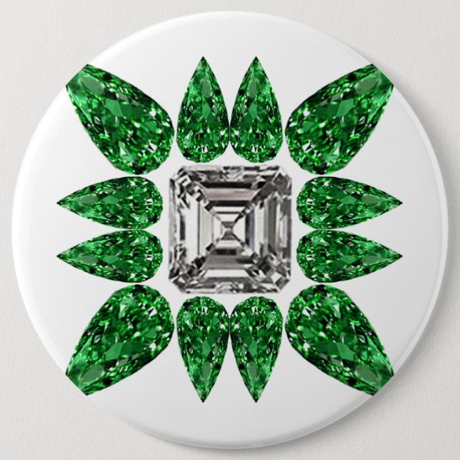 Bóton Redondo 15.24cm Padrão de Diamante em forma de pera verde (Frente)