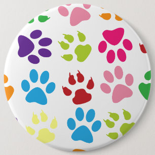 Bóton Redondo 15.24cm Padrão de Impressões de Pata Coloridas