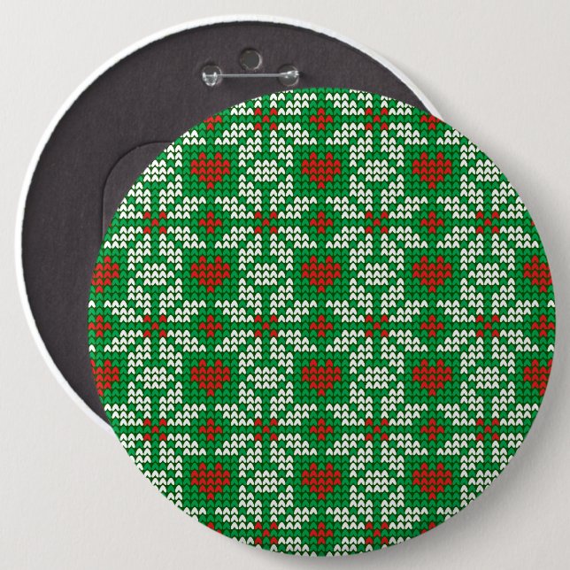 Bóton Redondo 15.24cm Padrão de Natal tricotado (Frente & Verso)