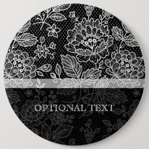 Bóton Redondo 15.24cm Padrão Floral do Ornamentado Preto e Branco