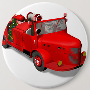 Bóton Redondo 15.24cm Papai Noel Dirigindo Um Caminhão De Fogo
