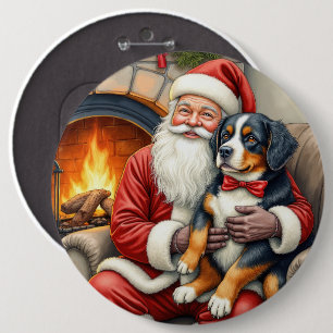Bóton Redondo 15.24cm Papai Noel segurando Bernese Mountain Dog no Natal