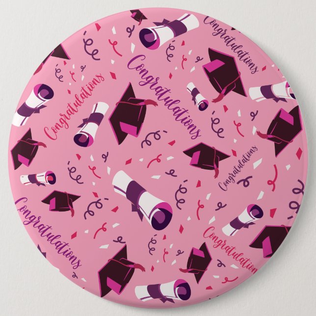 Bóton Redondo 15.24cm Parabéns de Graduação Rosa (Frente)