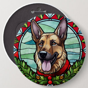 Bóton Redondo 15.24cm Pastor Alemão Vidro Colorido Natal