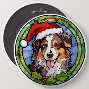 Bóton Redondo 15.24cm Pastor Australiano Vidro Colorido Natal