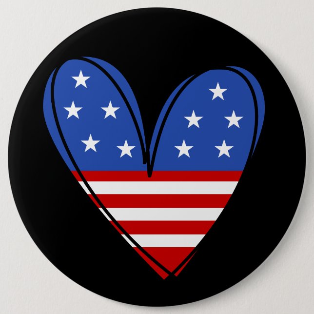 Bóton Redondo 15.24cm Patriotic USA Love Heart (Frente)