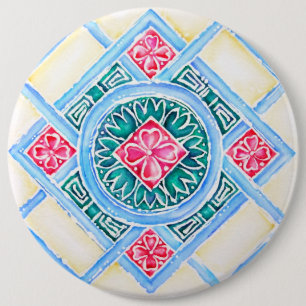 Bóton Redondo 15.24cm Peranakan - Azulejo Geométrico Redonda
