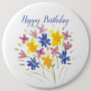 Bóton Redondo 15.24cm Pino de Flor Feliz de Aniversário