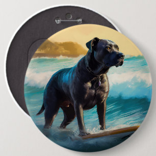 Bóton Redondo 15.24cm Pintura de Cane Corso na Praia Surfando
