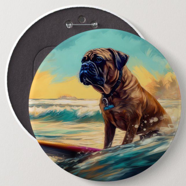 Bóton Redondo 15.24cm Pintura de Navegação em Praia Bullmastiff (Frente & Verso)