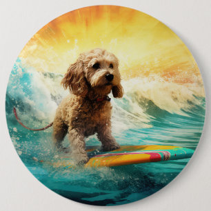 Bóton Redondo 15.24cm Pintura de surf em praia em Cockapoo