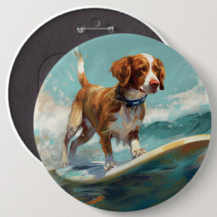 Bóton Redondo 15.24cm Pintura de Surf na Praia com Brittany Spaniel
