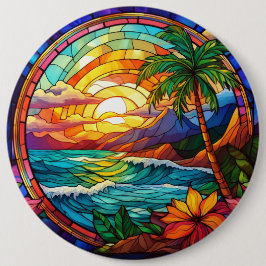 Bóton Redondo 15.24cm pintura de vidro colorido em praia tropical