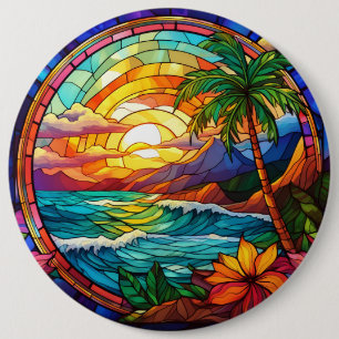 Bóton Redondo 15.24cm pintura de vidro colorido em praia tropical