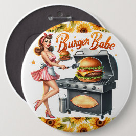 Bóton Redondo 15.24cm Pinup Lady Vintage Pinback Pinos Burger Babe