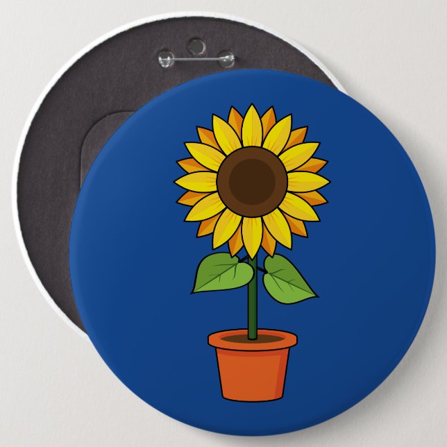 Bóton Redondo 15.24cm Planta de girassol em Pote (Frente & Verso)