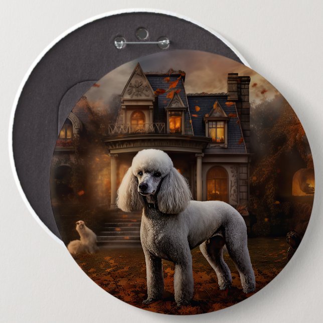 Bóton Redondo 15.24cm Poodle Halloween Assustador (Frente & Verso)