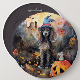 Bóton Redondo 15.24cm Poodle Halloween Com Pumpkins Assustado