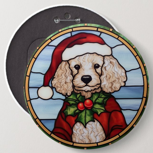 Bóton Redondo 15.24cm Poodle Vidro Pintado Natal (Frente & Verso)