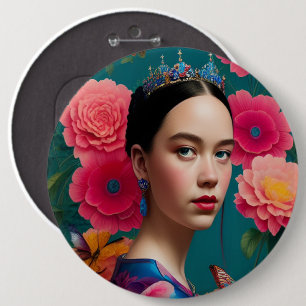 Bóton Redondo 15.24cm Princesa com uma tiara azul