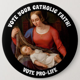 BÓTON REDONDO 15.24CM PROLIFE VOT VIRGIN CATÓLICO MARY JESUS