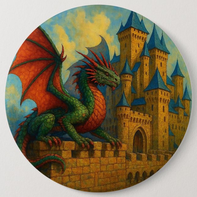 Bóton Redondo 15.24cm Protetor de Castelo de Dragão Medieval (Frente)