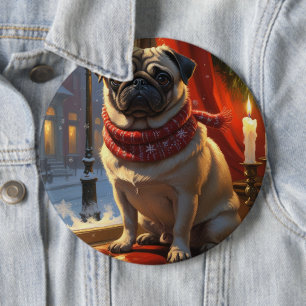 Bóton Redondo 15.24cm Pug com Férias das Luzes de Natal
