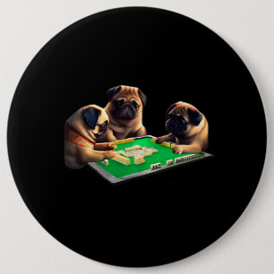Bóton Redondo 15.24cm Pug Dog Mahjong Funny com Letras Moens Frio