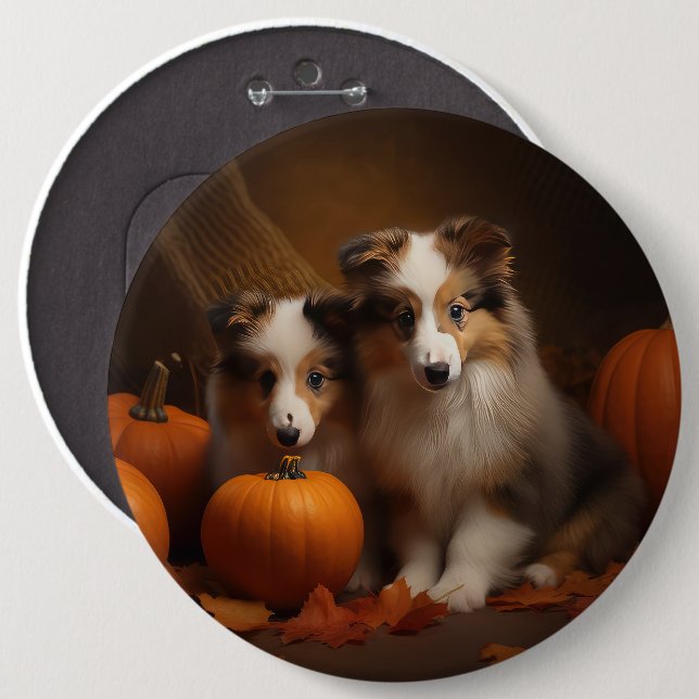 Bóton Redondo 15.24cm Pumpkin de Abóbora de Shetland Sheepdog (Frente & Verso)
