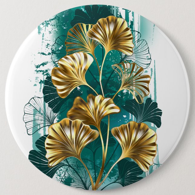 Bóton Redondo 15.24cm Ramificação com Ouro deixa Ginko Biloba (Frente)