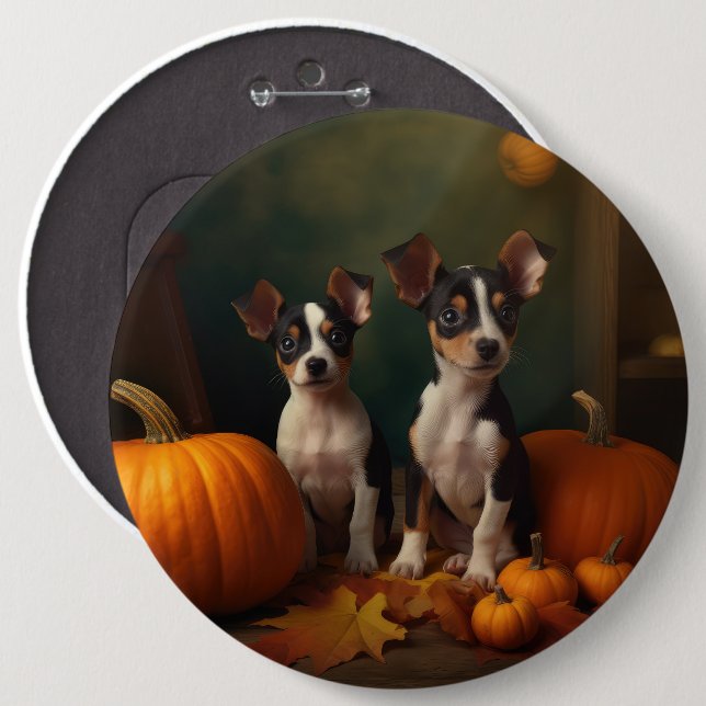 Bóton Redondo 15.24cm Rat Terrier Puppy Autumn Delight Pumpkin (Frente & Verso)
